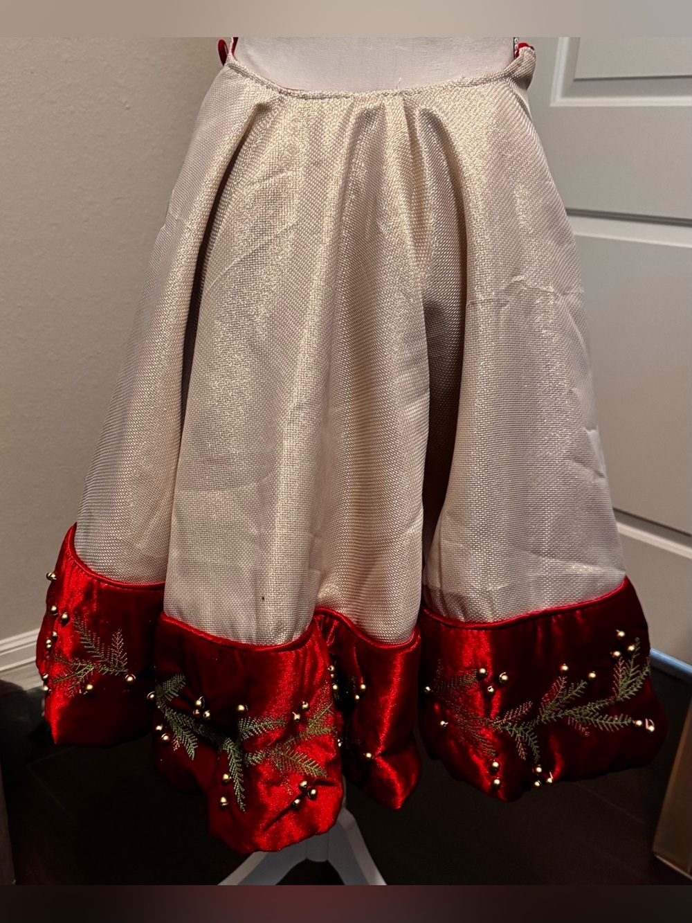 Gold and Red Velvet with Gold Beads Tree Skirt - 42 Inches Diameter